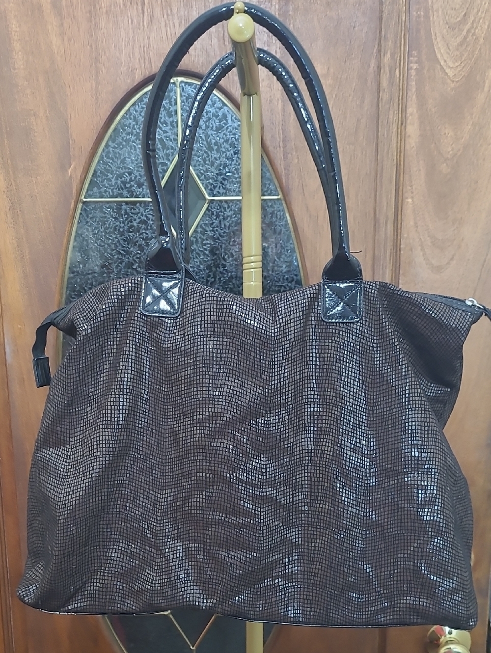 Jessica Simpson Black & Bronze Brown Lightweight Overnight Travel Bag